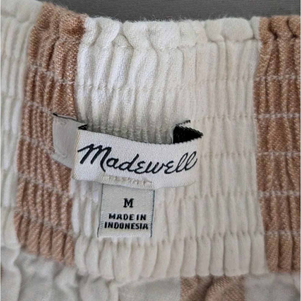 Madewell Linen Cotton Striped Midi Skirt Cream Beige Elastic Waist Tiered Medium - Picture 5 of 6